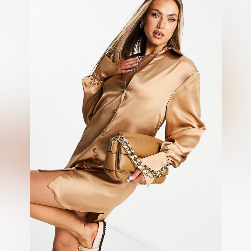 Satin plunge mini dress